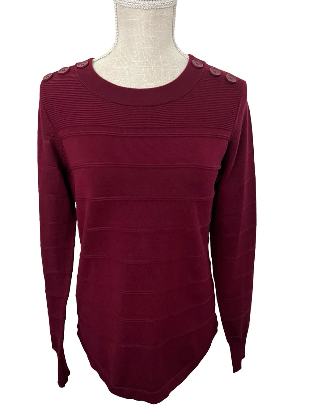 Liz Claiborne Burgundy Ribbed Button-Shoulder Sweater